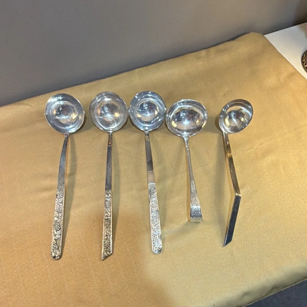 Lot of 5 Silverplate Ladles with Floral Pattern Handles, Serving Utensils